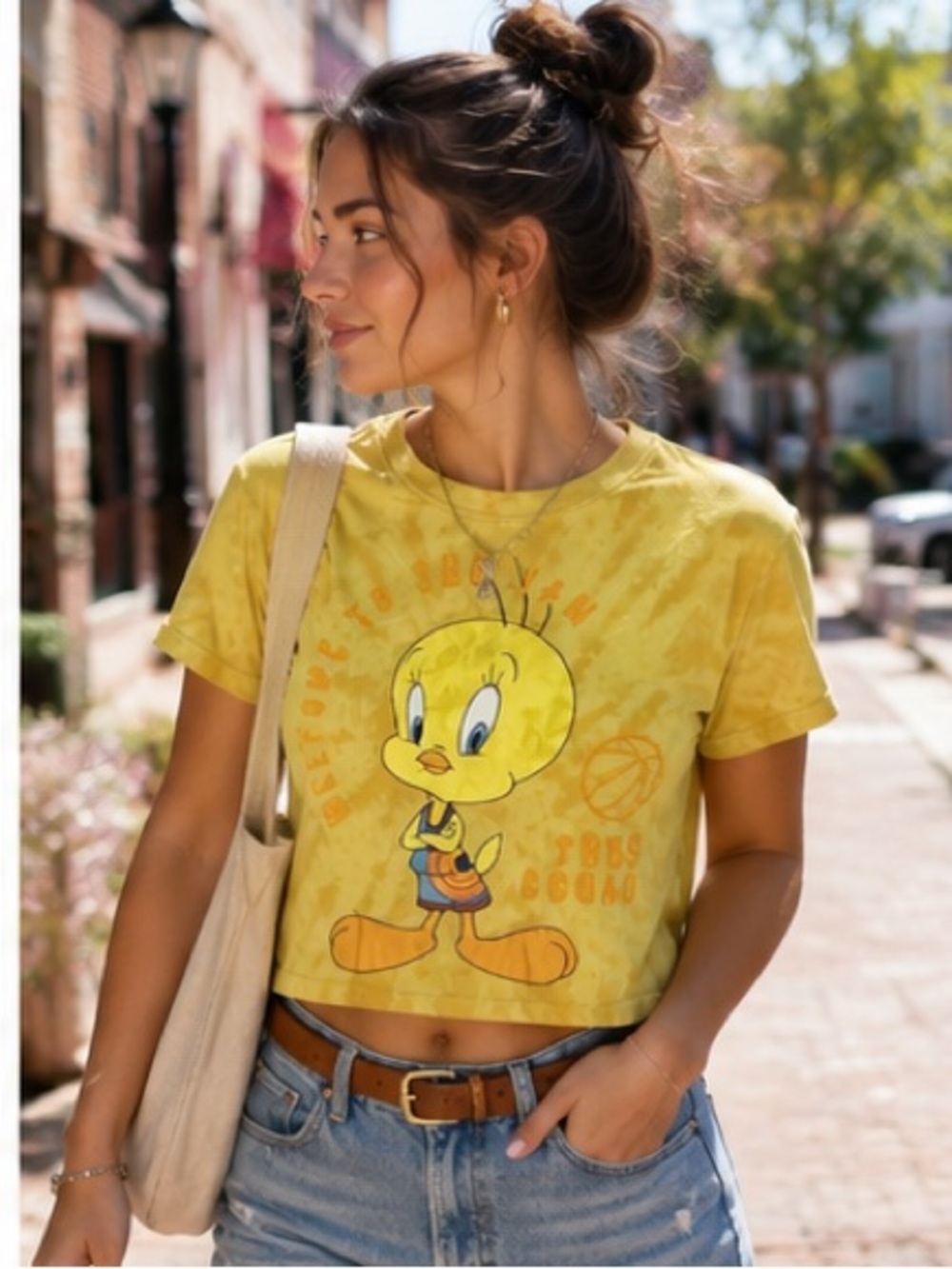 Space Jam tweety bird Yellow Tye dye Graphic crop T-Shirt **2 for 20**